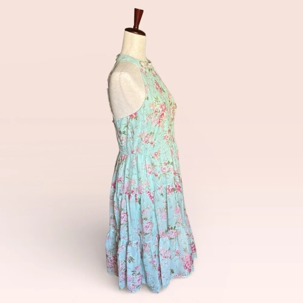 New Eliza J Dress Mint Green Floral Eyelet Halter Dress Size 8 - Picture 4 of 13